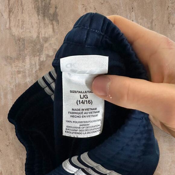 Adidas Sweatpants Navy Blue Polyester White 3 Stripes Youth Large - Picture 7 of 7